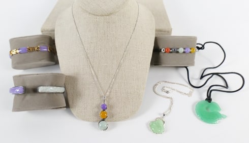 Group of Jade and Sterling Jewelry