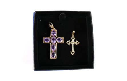 Pair of 14K Gold Cross Pendants