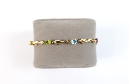 10K Gemstone and Dolphin Link Bracelet