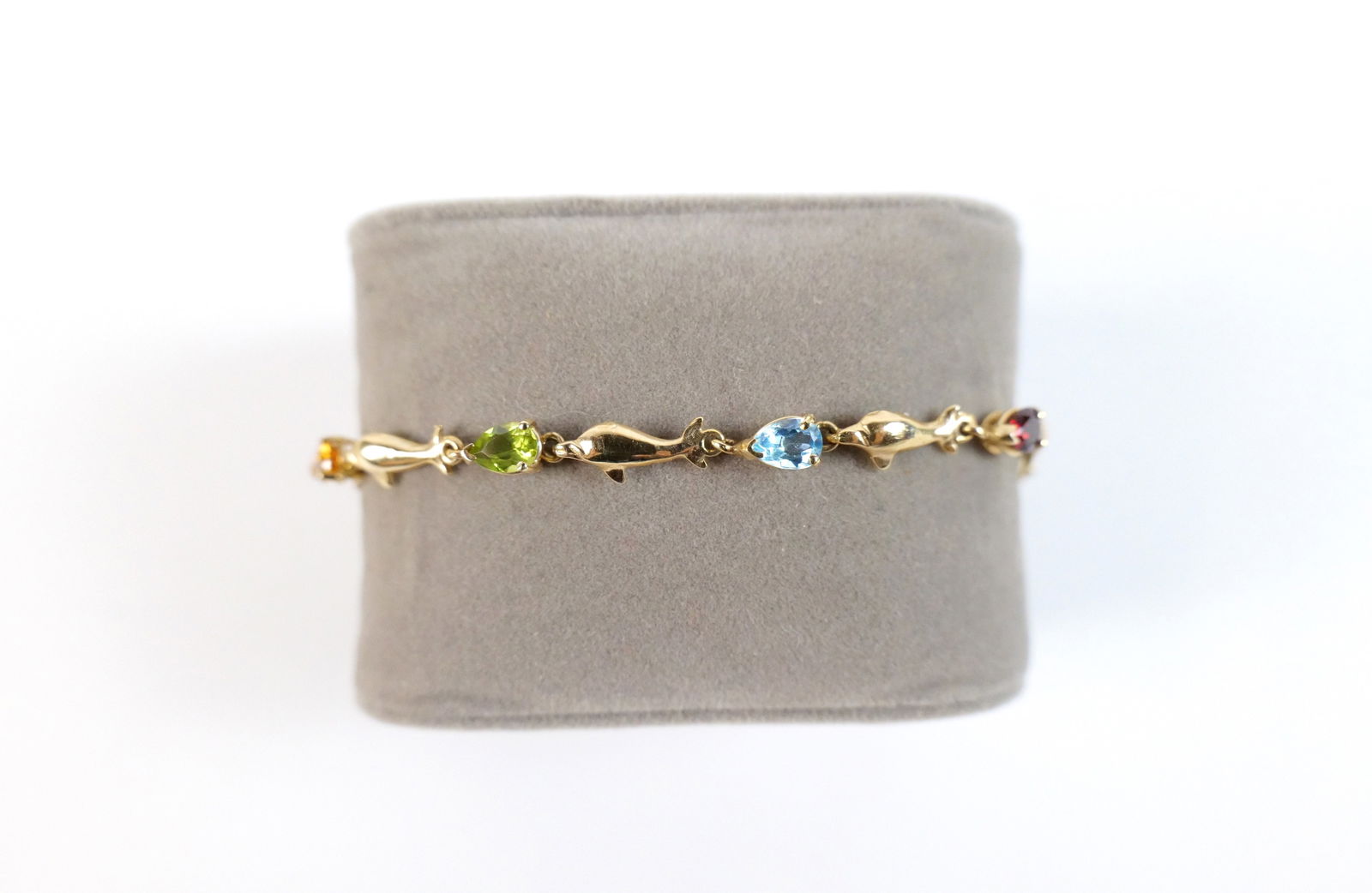 10K Gemstone and Dolphin Link Bracelet (1 of 4)