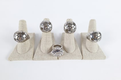 Group of 5 Silver and Gold Tone Fashion Rings