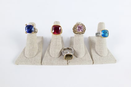 Group of 5 Silver and Gold Tone Fashion Rings