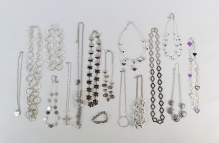 Group of Silver Tone Costume Jewelry and More