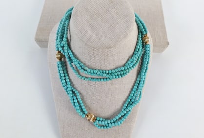 Turquoise and 14K Gold Bead Necklace