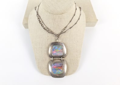Vintage Sterling and Opal Necklace by Arie