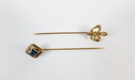 Pair of Early 20th Cenury 14K Stick Pins