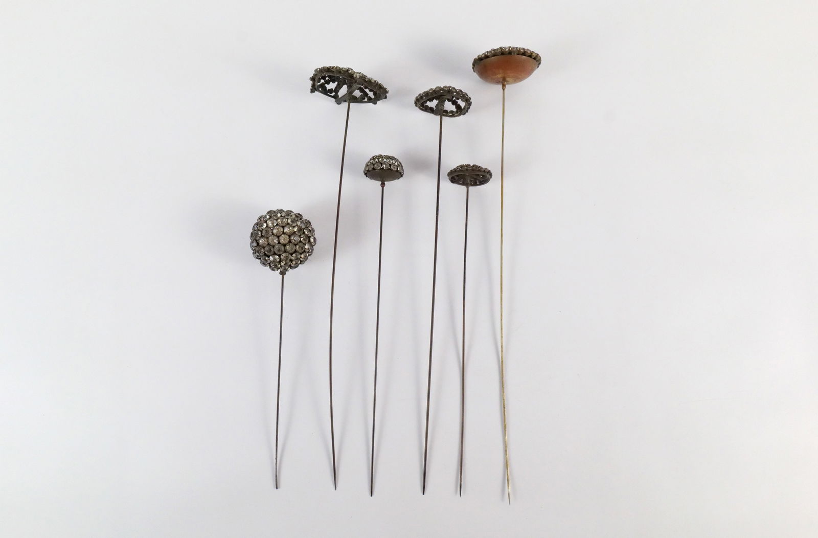 6 Antique Hat Pins with Rhinestone Heads  (1 of 10)