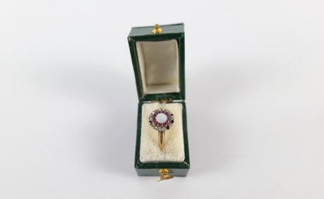 Antique 14K Diamond, Ruby, and Opal Ring