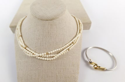 14K Beaded Necklace and 14K Bracelet