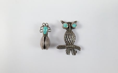 Pair of Vintage Sterling and Turquoise Brooches