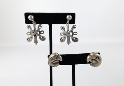 2 Pairs of Vintage Mexican Sterling Earrings
