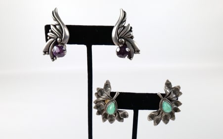 2 Pairs of Vintage Mexican Sterling Earrings
