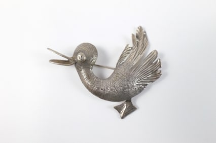Vintage Sterling Duck Brooch
