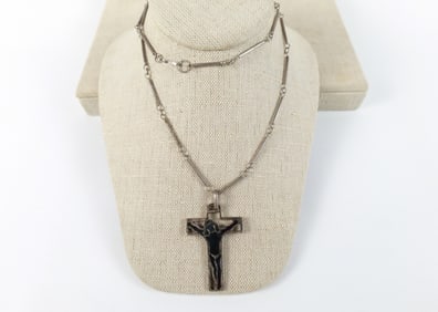 Vintage Sterling Enameled Cross Necklace