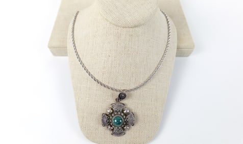 Vintage Eliat Stone 950 Sterling Cross Necklace
