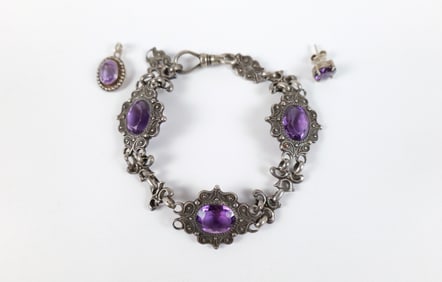 Early 20th Century 800 Silver and Amethyst Bracelet