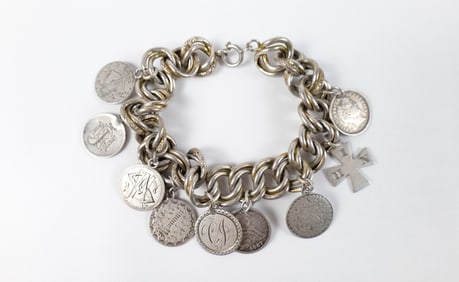 19th Century Sterling "Love Token" Charm Bracelet
