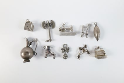 10 Vintage Sterling and Silver Toned Charms
