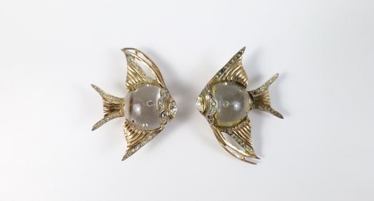 Pair of 1940s Sterling Coro Jelly Belly Angel Fish Fur Clips
