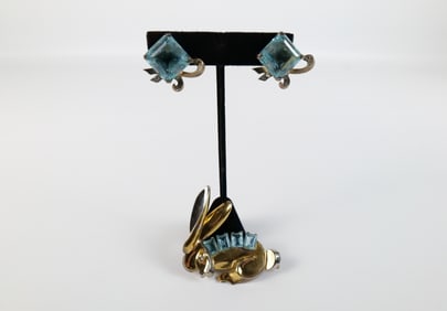 Vintage 1940s Sterling Earrings and Bunny Brooch