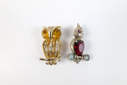 2 Vintage 1940s Bird Brooches