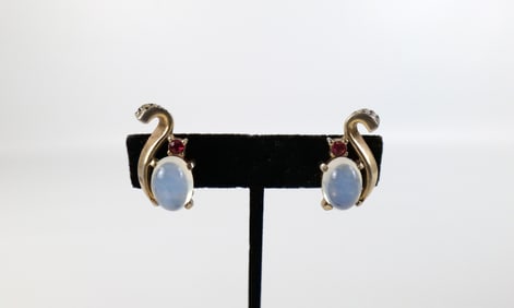 Pair of 1940s Sterling "Moonstone" Earrings by Trifari