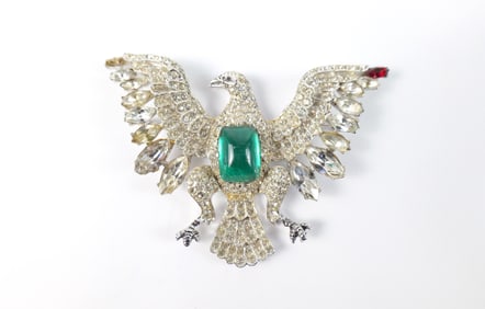 1960s Large Rhinestone Eagle Brooch by Eisenburg