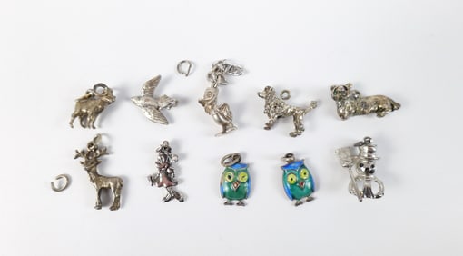Group of 10 Vintage Sterling Animal Charms