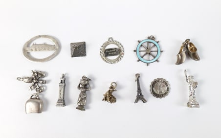 Group of 12 Vintage Sterling Souvenier Charms