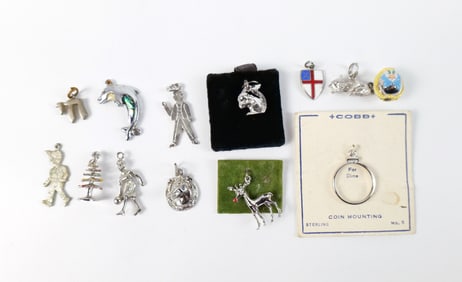 Group of 13 Vintage Sterling and Silver Tone Charms