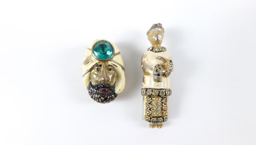 2 Vintage 1940s Figural Dress Clips