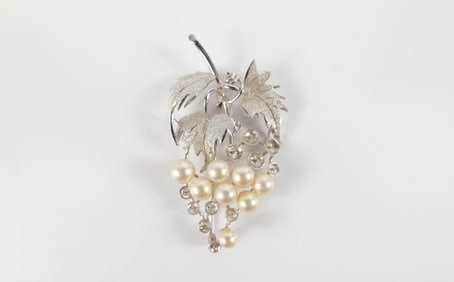 Mid Century Sterling and Pearl Grape Brooch