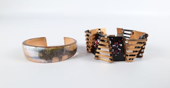 Vintage Pair of Enameled Copper Bracelets