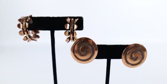 2 Pairs of Vintage Copper Tone Earrings