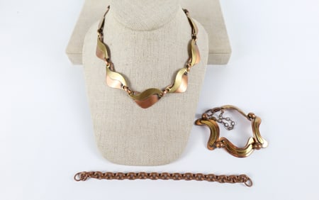 Vintage Copper/Gold Tone Necklace and Bracelets