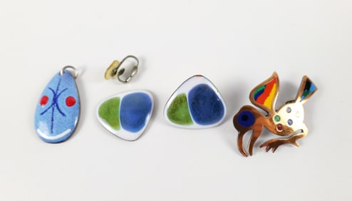 Mixed Group of Vintage Enameled Copper Jewelry