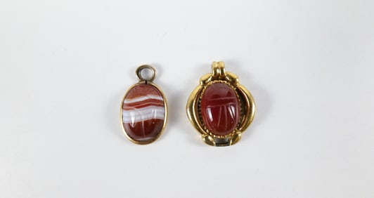 Pair of Vintage Gemstone Scarab Pendants