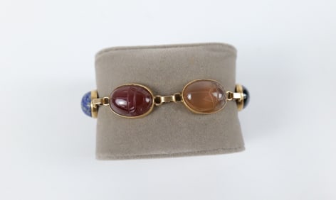Vintage 14K and Large Gemstone Scrab Bracelet