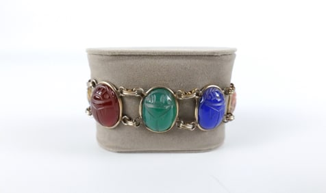 12K Gold Filled Large Gemstone Scarab Bracelet