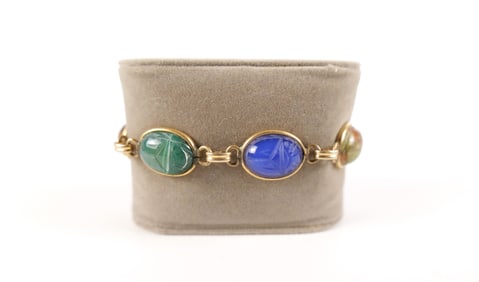 Vintage 12K Gold Filled Gemstone Scarab Bracelet