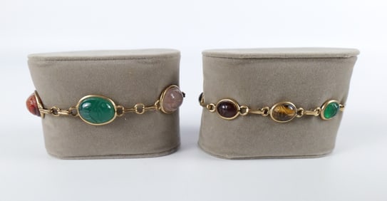 Pair of 12K Gold Filled Gemstone Scarab Bracelets
