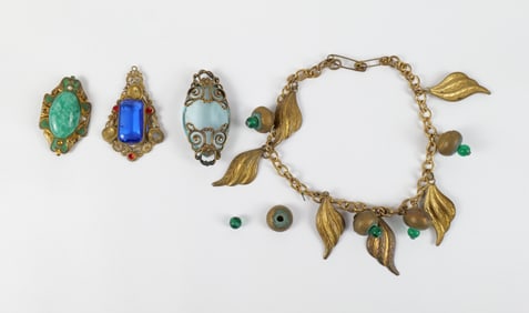 Group of Salvaged Art Deco Brass Jewelry