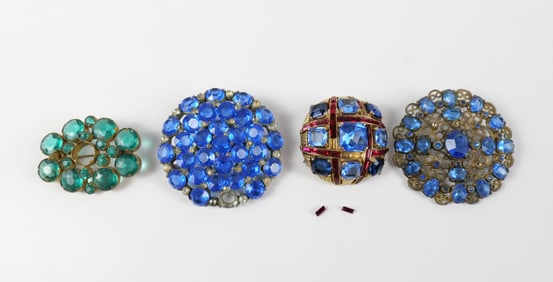 4 Art Deco Czech Glass Brooches