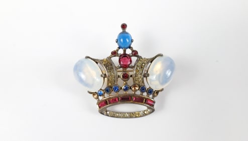 Large 1940s Sterling Trifari Crown Brooch