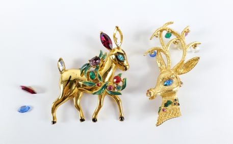 Pair of Mid Century Christmas Brooches
