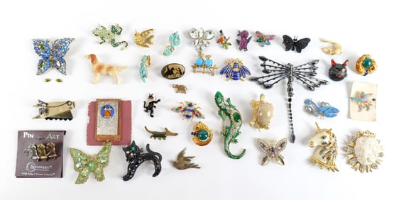 Large Group of Animal Themed Brooches and More