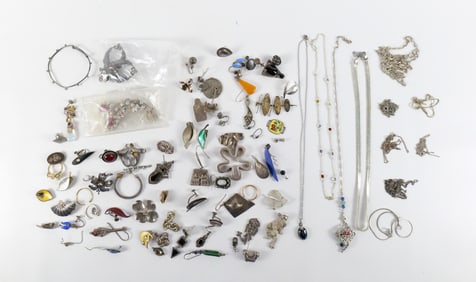 Large Group of Single Sterling Earrings and More