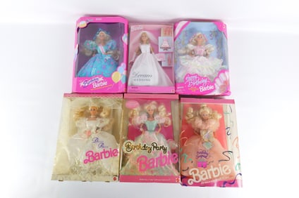 Lot of 6 Birthday and Anniversary Barbie Dolls