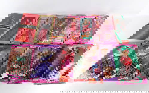 Lot of 14 Barbie Dolls: Lot of 14 Barbie Dolls. Including Season's Greetings Barbie - Limited Edition, Holiday Surprise Barbie, Holiday Party Barbie, Holiday Hostess Barbie, I Love Valentine's Day Barbie, Hearts and Kisses B