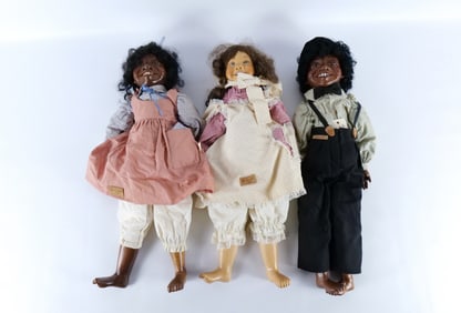 Lot of 3 Brunswood Cloth and Wooden Dolls